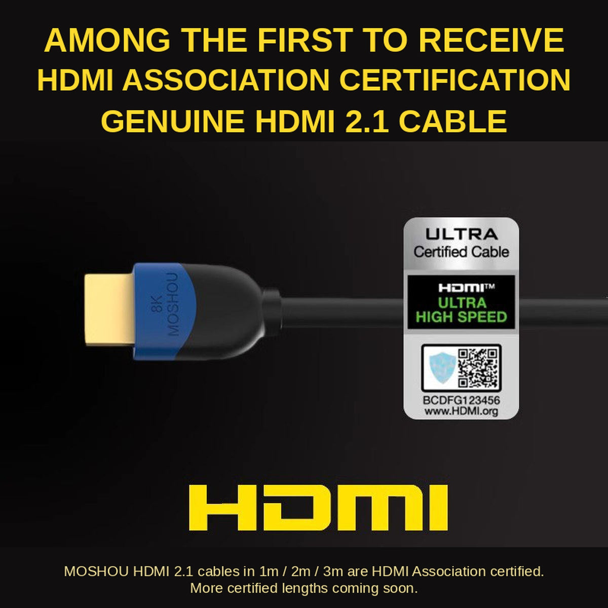 Ultra High Speed HDMI certification label shown for HD-065 cable