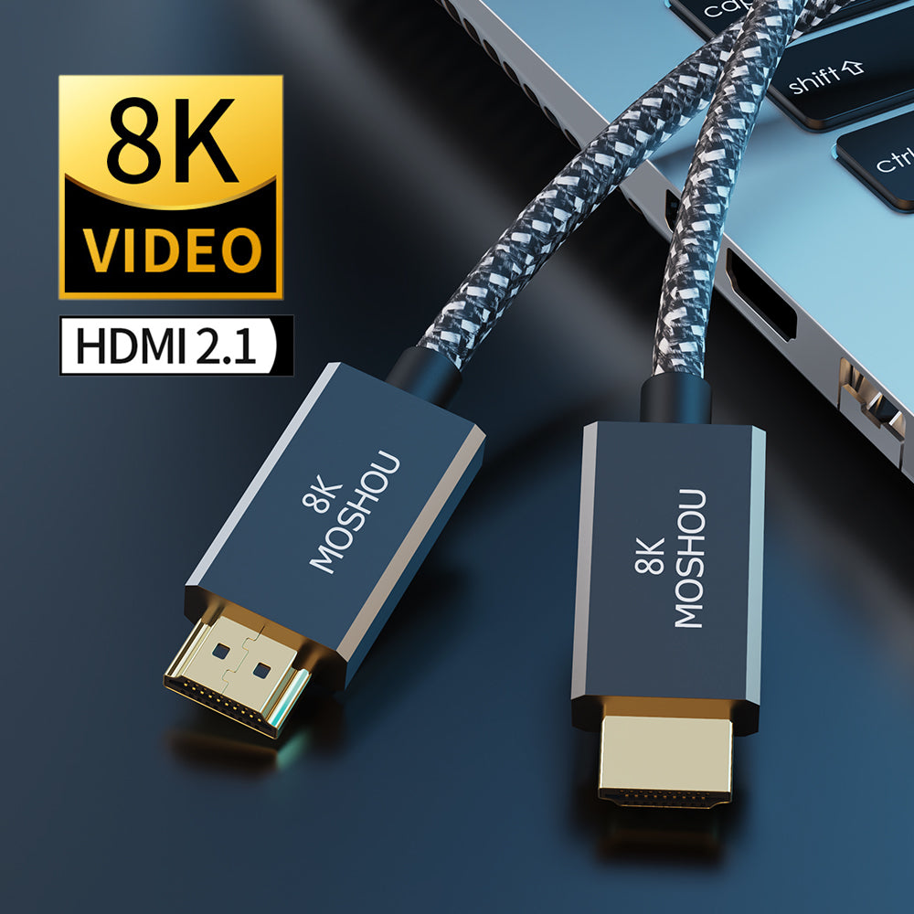 Angled view of MOSHOU HD-068 8K HDMI cable connectors