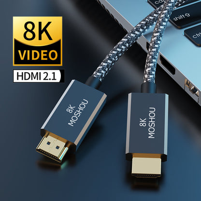Angled view of MOSHOU HD-068 8K HDMI cable connectors