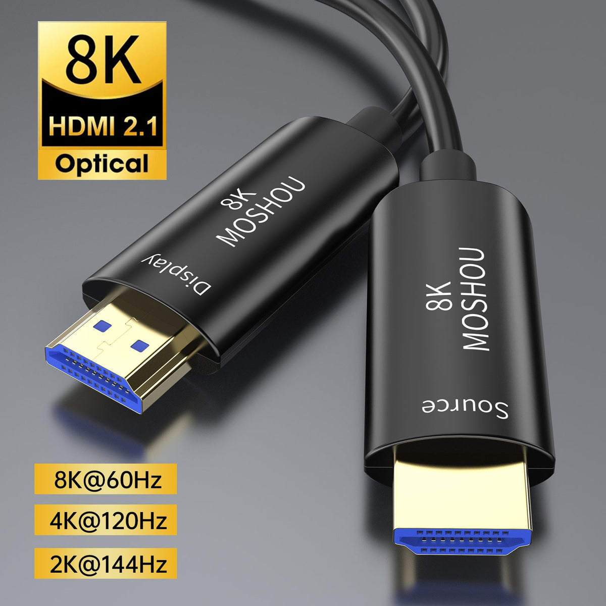 MOSHOU HDMI 2.1 active optical cable connector close-up
