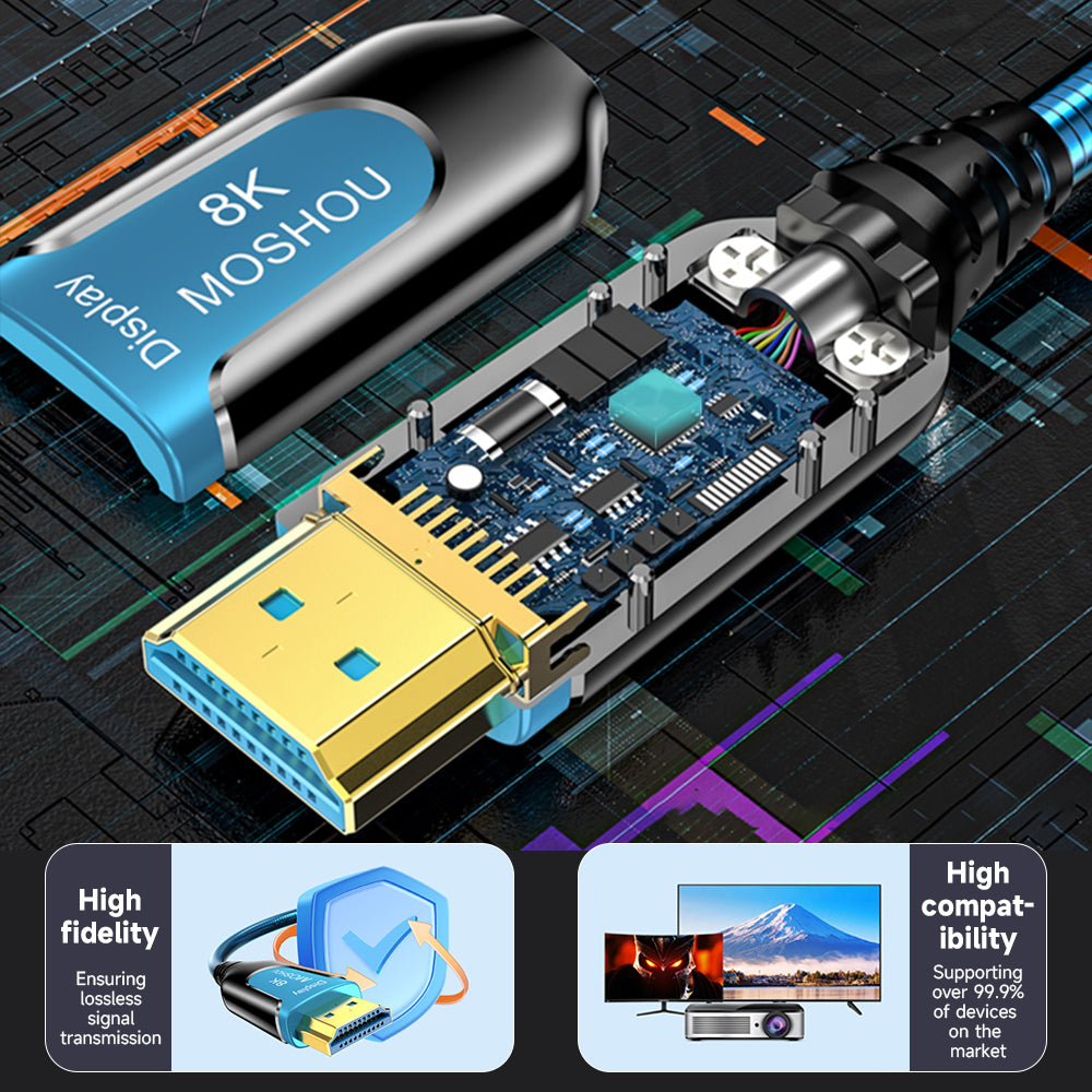 Internal connector design illustration for MOSHOU HDMI 2.1 fiber optic cable