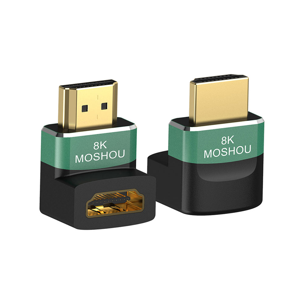 MOSHOU HDMI 2.1 male-to-female right-angle adapters in 90-degree and 270-degree orientations