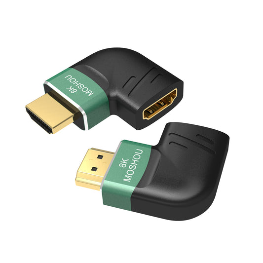 MOSHOU HDMI 2.1 male-to-female side-angle adapters in 90-degree and 270-degree orientations