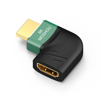 MOSHOU 270-degree side-angle HDMI male-to-female adapter on a white background