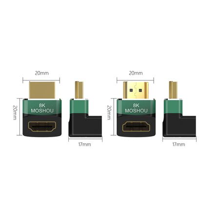 Dimensions of MOSHOU 90-degree and 270-degree HDMI male-to-female adapters