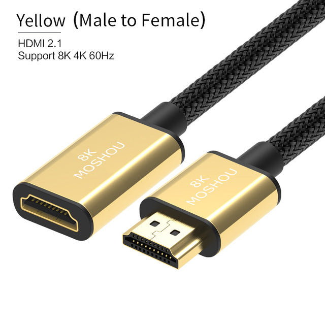 Gold HDMI Type-A male plug and female extension socket