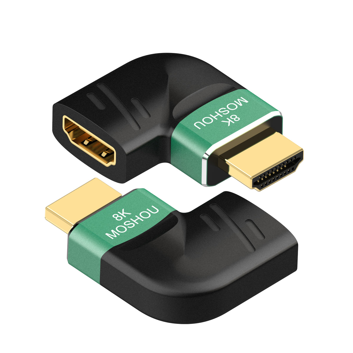 Comparison of MOSHOU 90-degree and 270-degree HDMI side-angle adapter orientations