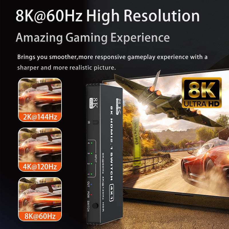 8K 60Hz, 4K 120Hz and 2K 144Hz gaming support for MOSHOU HDMI switch