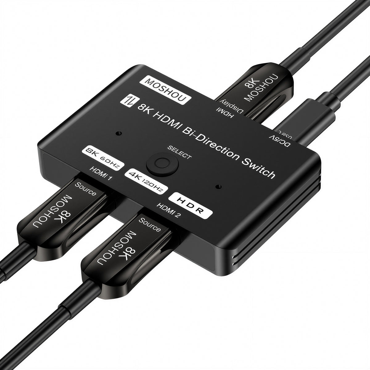 MOSHOU HDMI bidirectional switch connected with three HDMI cables