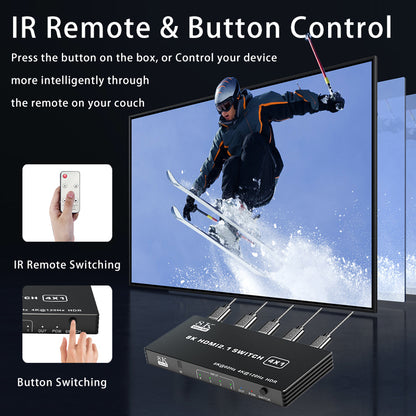 MOSHOU HDMI switch control by infrared remote or front-panel button