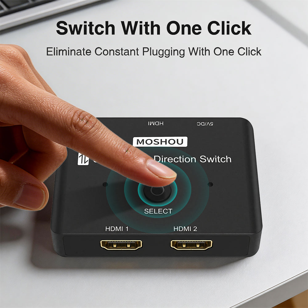 One-click SELECT button on MOSHOU HDMI switch for changing the active HDMI port