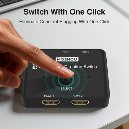 One-click SELECT button on MOSHOU HDMI switch for changing the active HDMI port