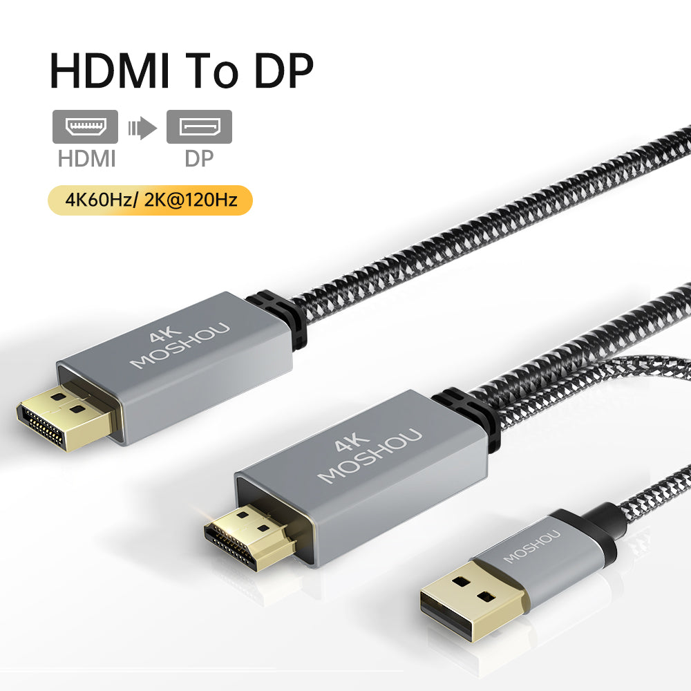 MOSHOU active HDMI to DisplayPort cable with USB power lead