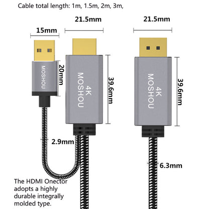 HDMI to DisplayPort cable connector dimensions and available lengths