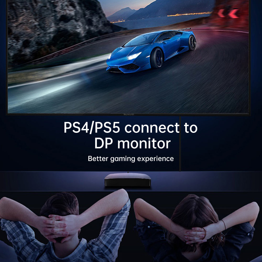 PS4 and PS5 connected to a DisplayPort monitor through HDMI to DP cable