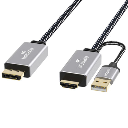 Braided HDMI to DisplayPort cable with USB auxiliary power