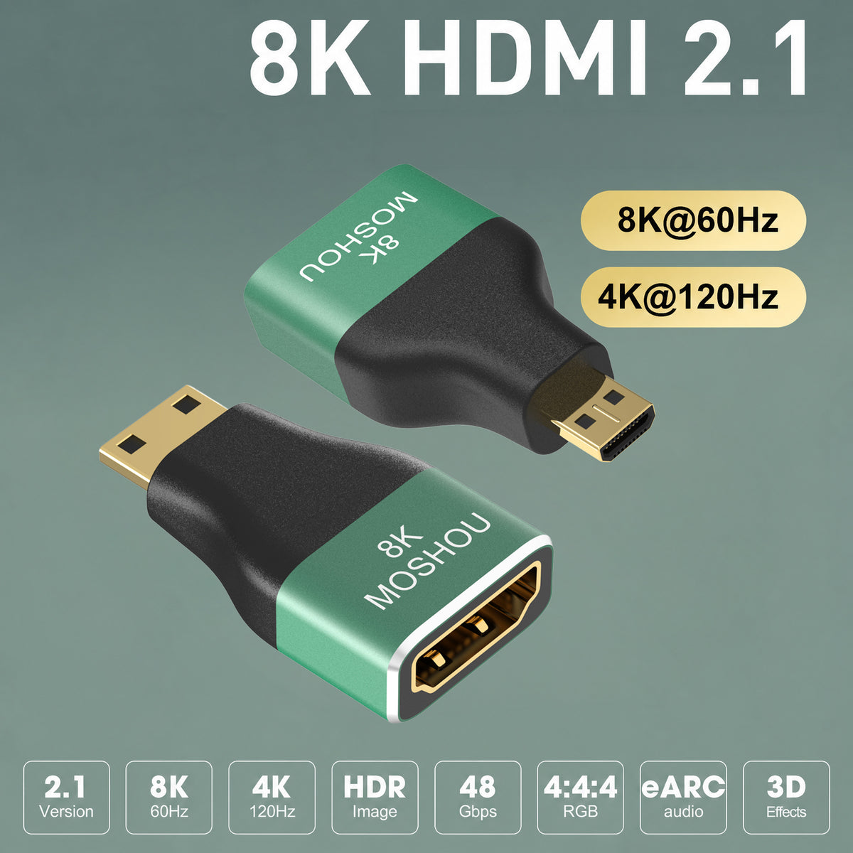 MOSHOU HDMI 2.1 Mini and Micro HDMI adapter feature overview with 8K60 and 4K120 support