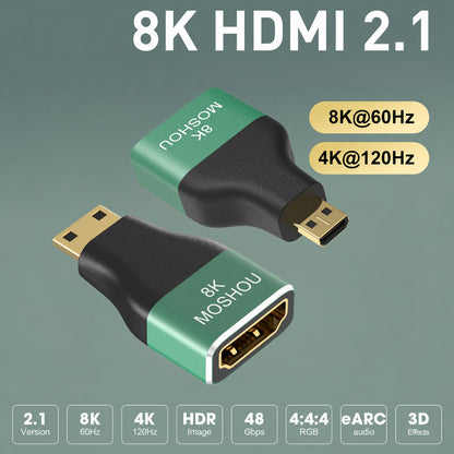 MOSHOU HDMI 2.1 Mini and Micro HDMI adapter feature overview with 8K60 and 4K120 support