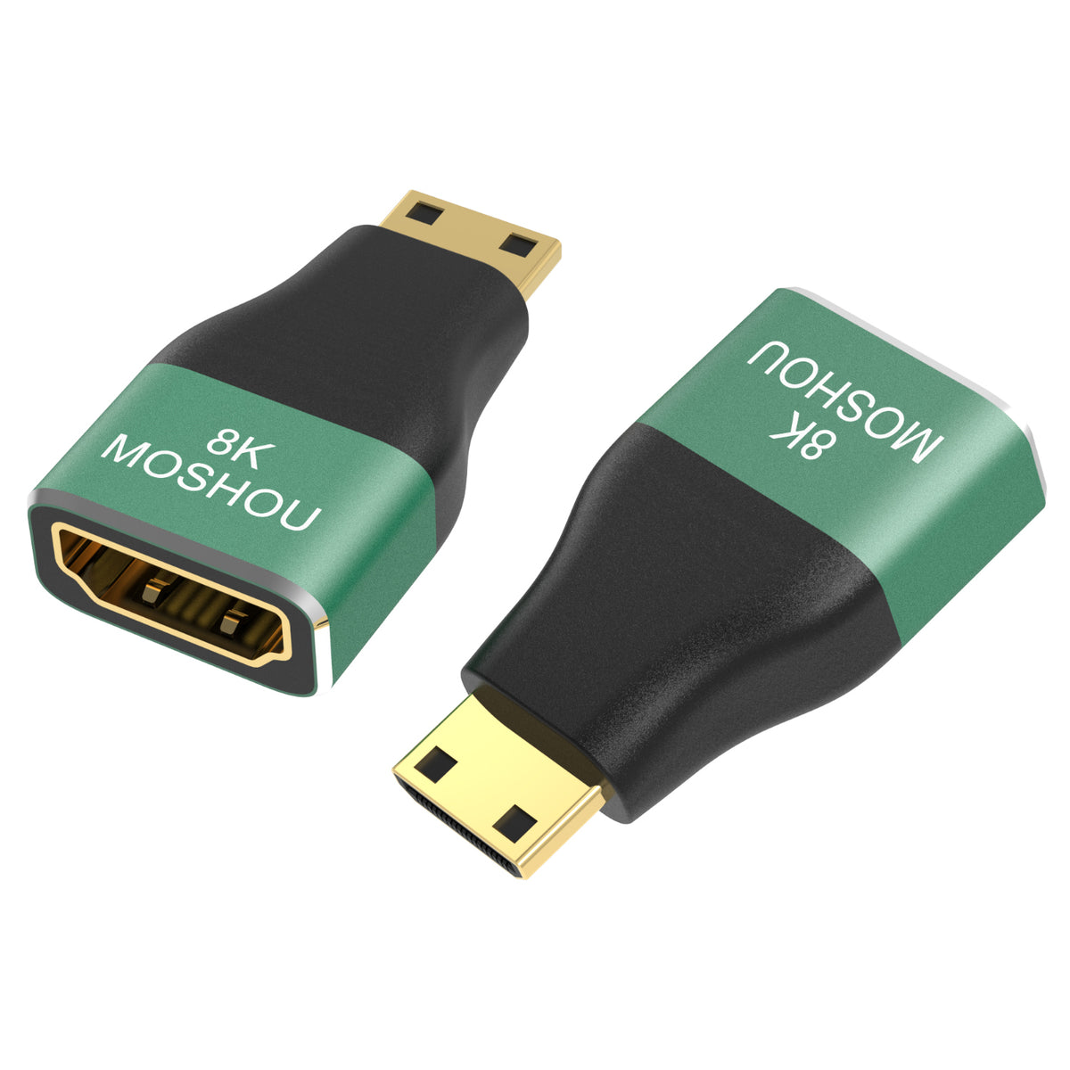 Angled product view of MOSHOU Mini HDMI and Micro HDMI adapters