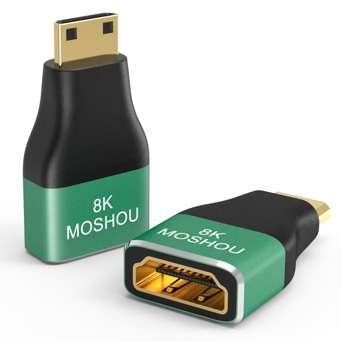 Front connector view of MOSHOU Mini HDMI and Micro HDMI to HDMI adapters