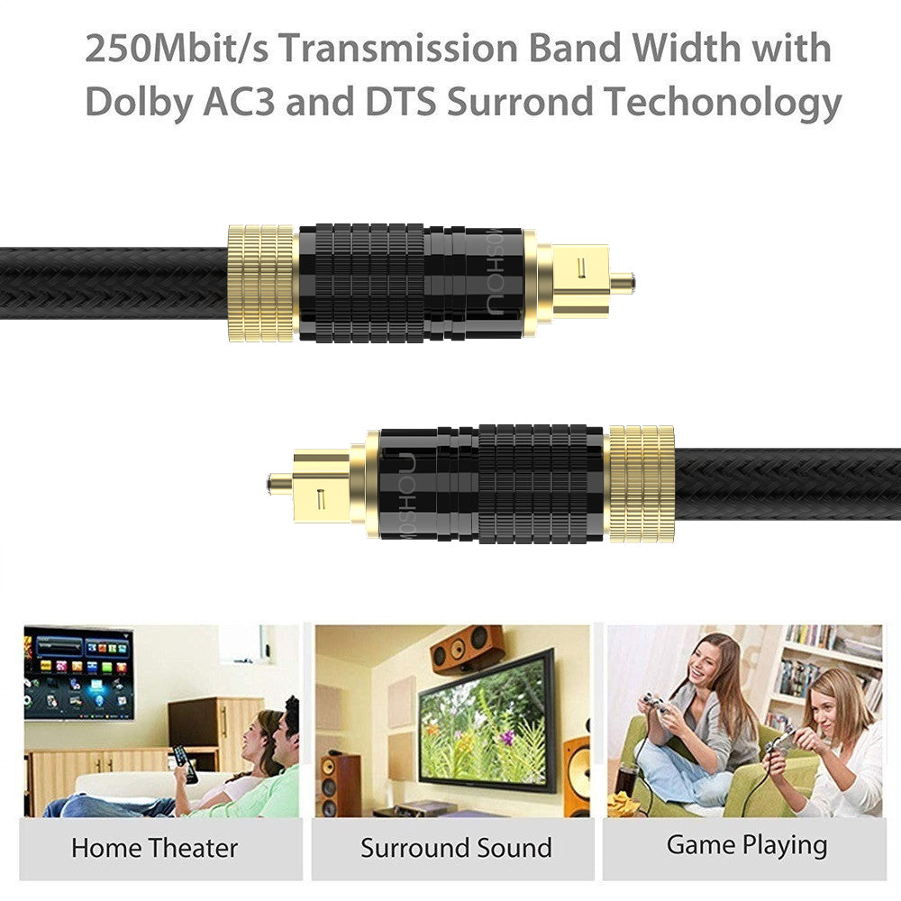 Digital optical audio cable for home theater and gaming