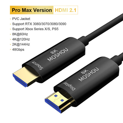 MOSHOU fiber optic HDMI cable features and compatible equipment