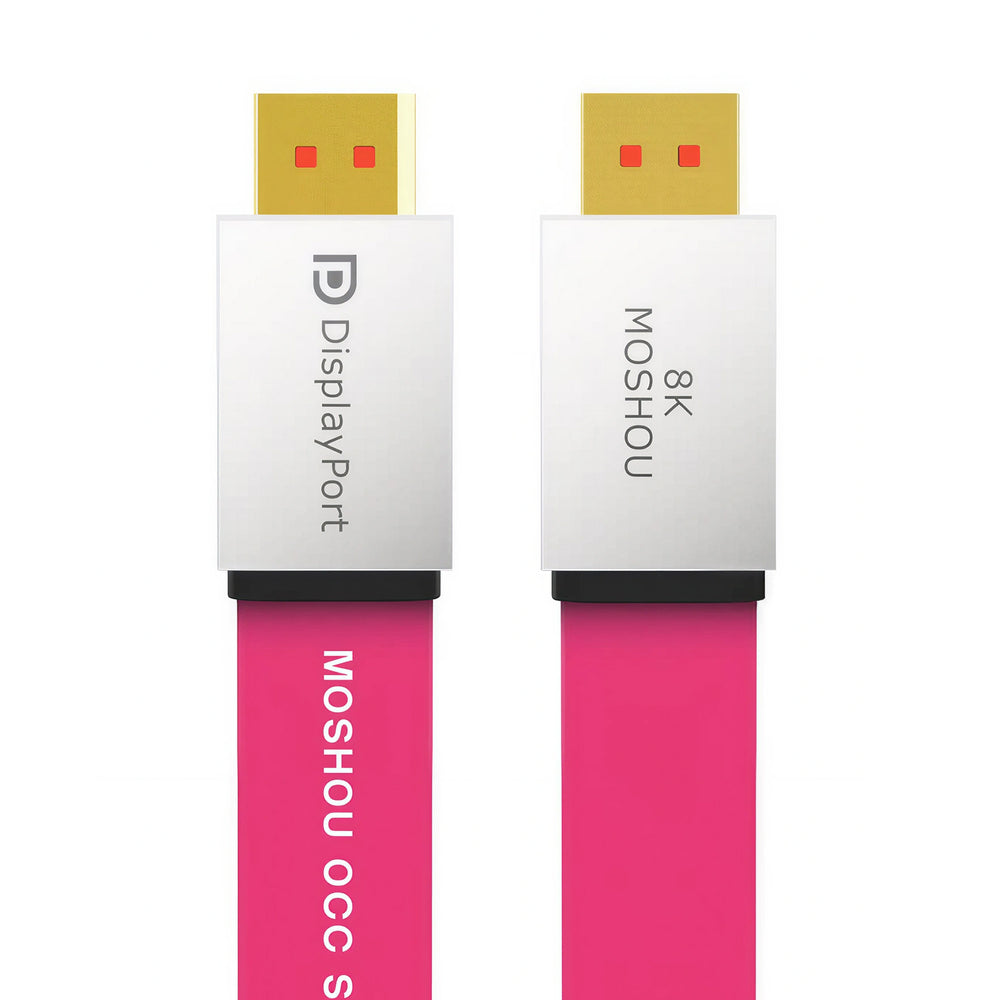 MOSHOU pink flat DisplayPort 2.1 cable with silver connector housings, main view