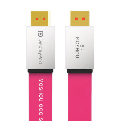 MOSHOU pink flat DisplayPort 2.1 cable with silver connector housings, main view