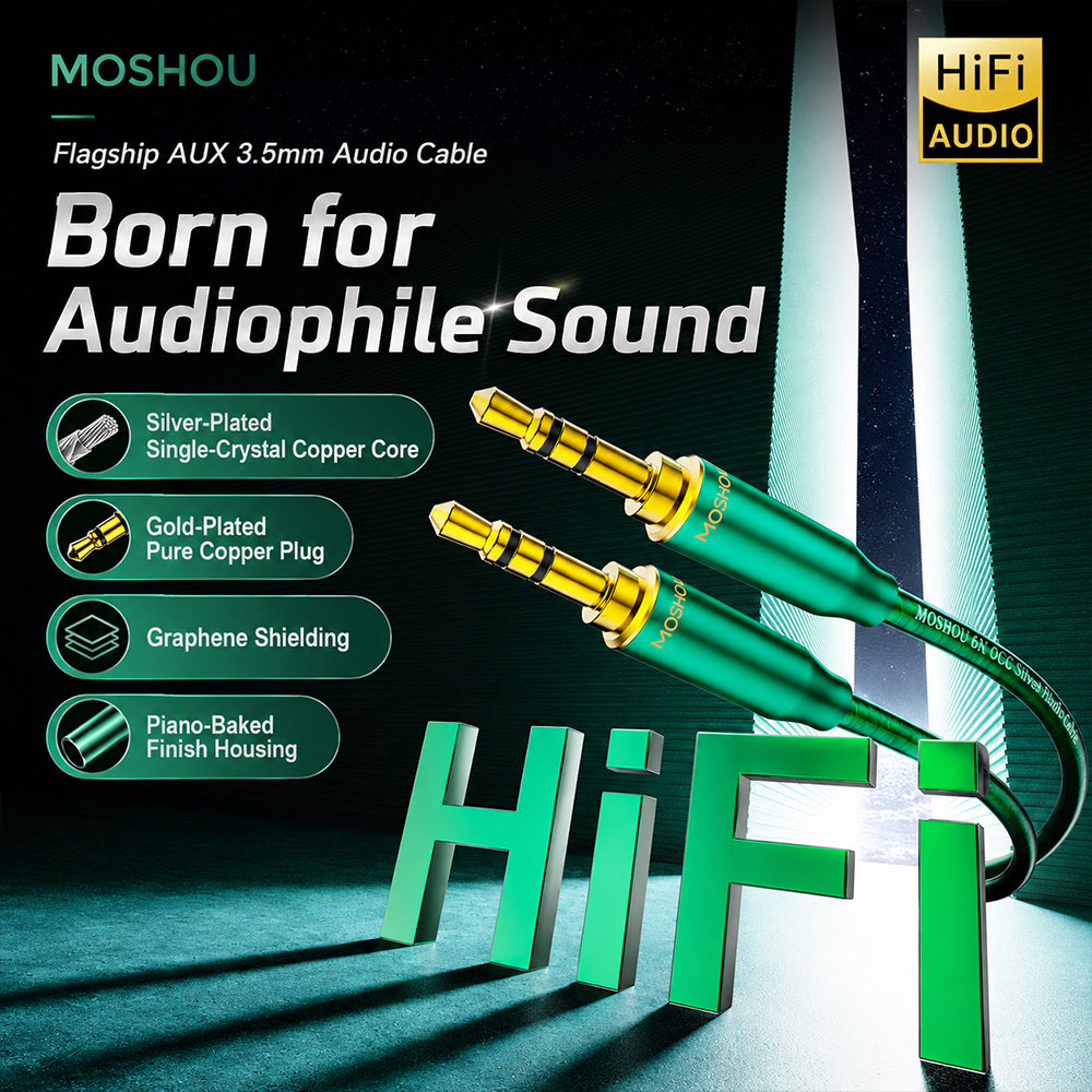 MOSHOU AUX cable connected to HiFi amplifier