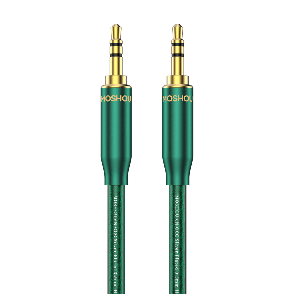 MOSHOU silver-plated OCC 3.5mm AUX audio cable in emerald green