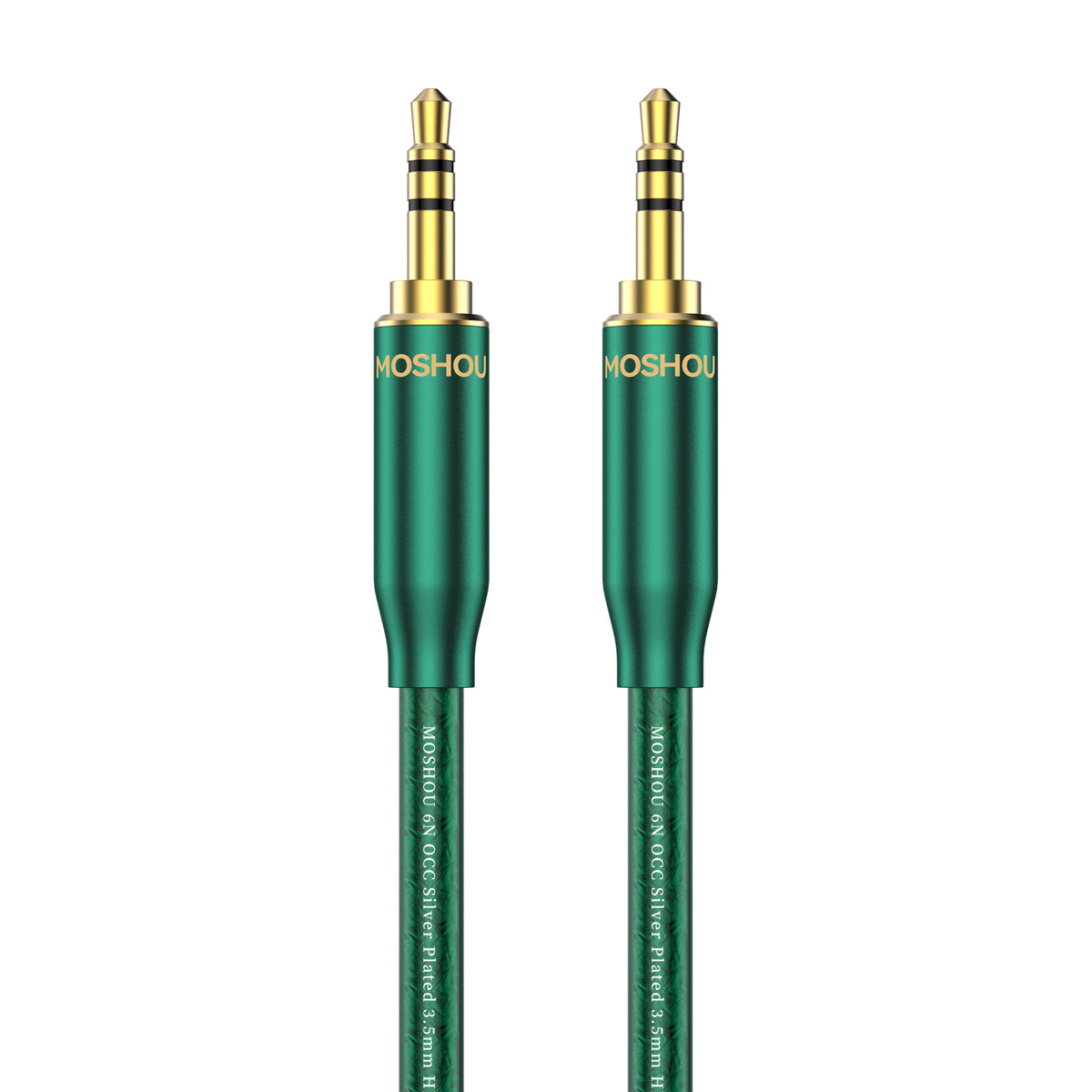 MOSHOU silver-plated OCC 3.5mm AUX audio cable in emerald green