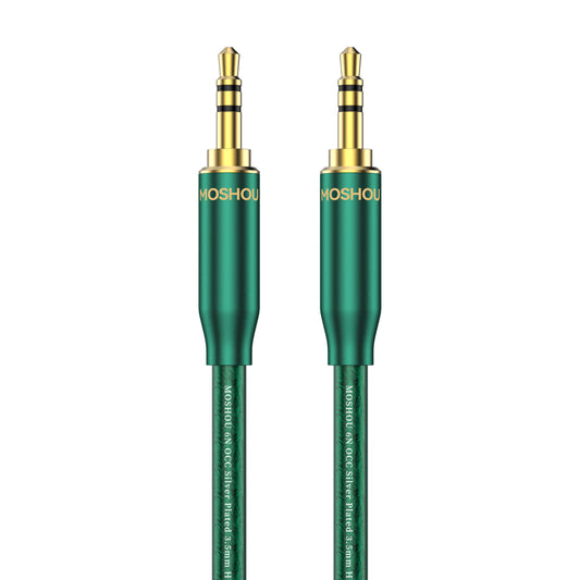 MOSHOU silver-plated OCC 3.5mm AUX audio cable in emerald green