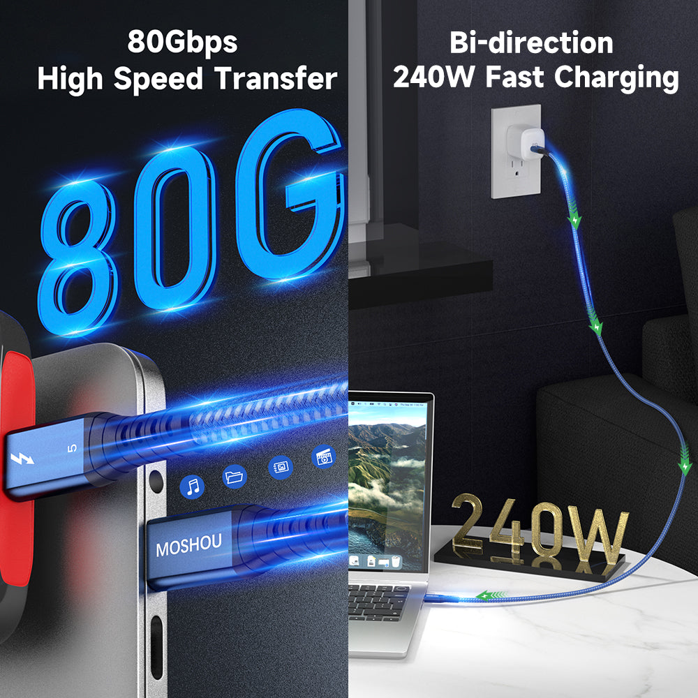 MOSHOU Thunderbolt 5 extension cable data and charging support