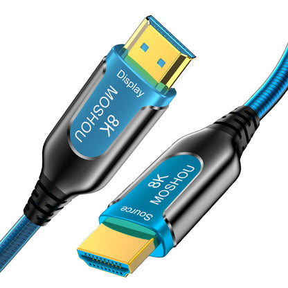 Transparent blue MOSHOU 8K HDMI Source and Display connectors on white