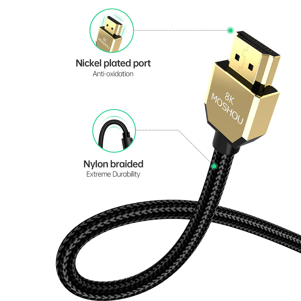 Nickel-plated port and durable nylon braided HDMI cable