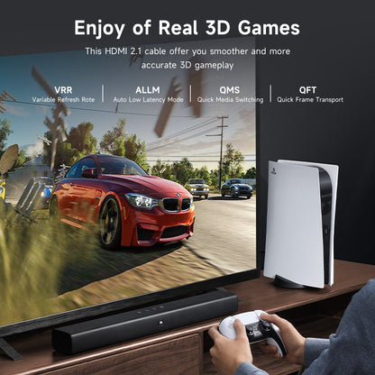 HDMI 2.1 gaming cable with VRR ALLM QMS and QFT