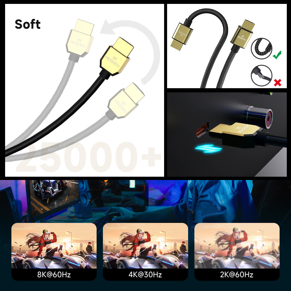 Flexible ultra-slim HDMI cable supporting 8K60 and 4K120