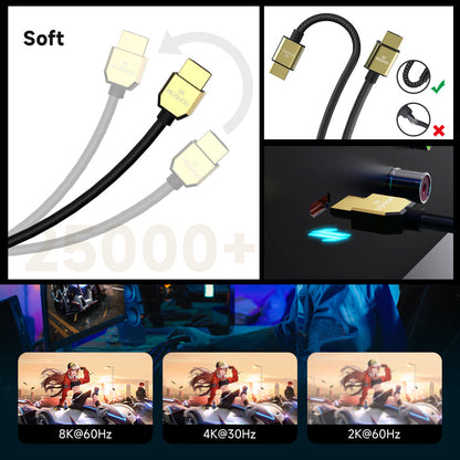Flexible ultra-slim HDMI cable supporting 8K60 and 4K120