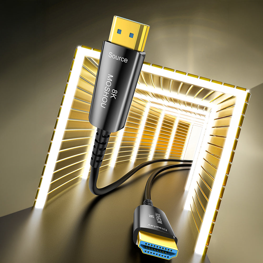 Compact MOSHOU optical HDMI connector for tight routing spaces
