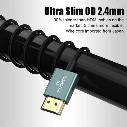 Flexible 2.4mm MOSHOU HDMI cable wrapped around a narrow tube