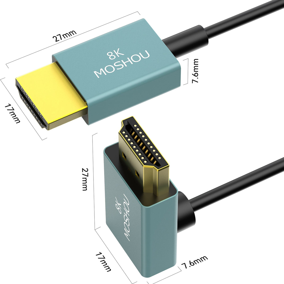 Right-angle connector dimensions of MOSHOU 2.4mm ultra-slim HDMI cable