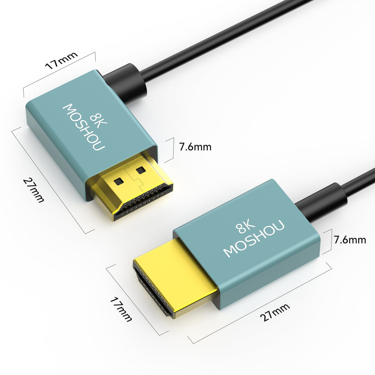 Straight connector view of MOSHOU ultra-slim HDMI 2.1 cable