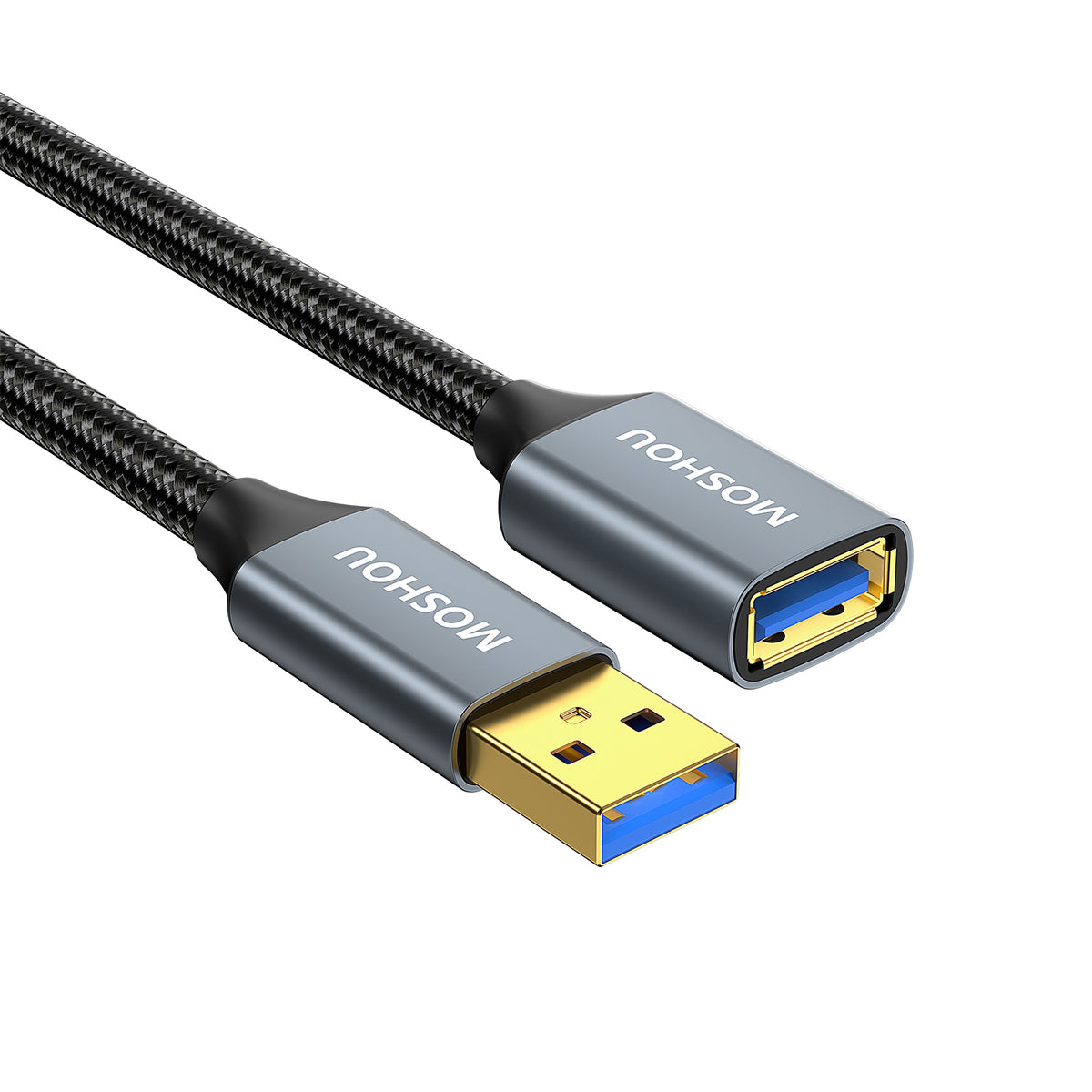 Coiled black braided USB 3.0 extension cable