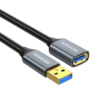 Coiled black braided USB 3.0 extension cable