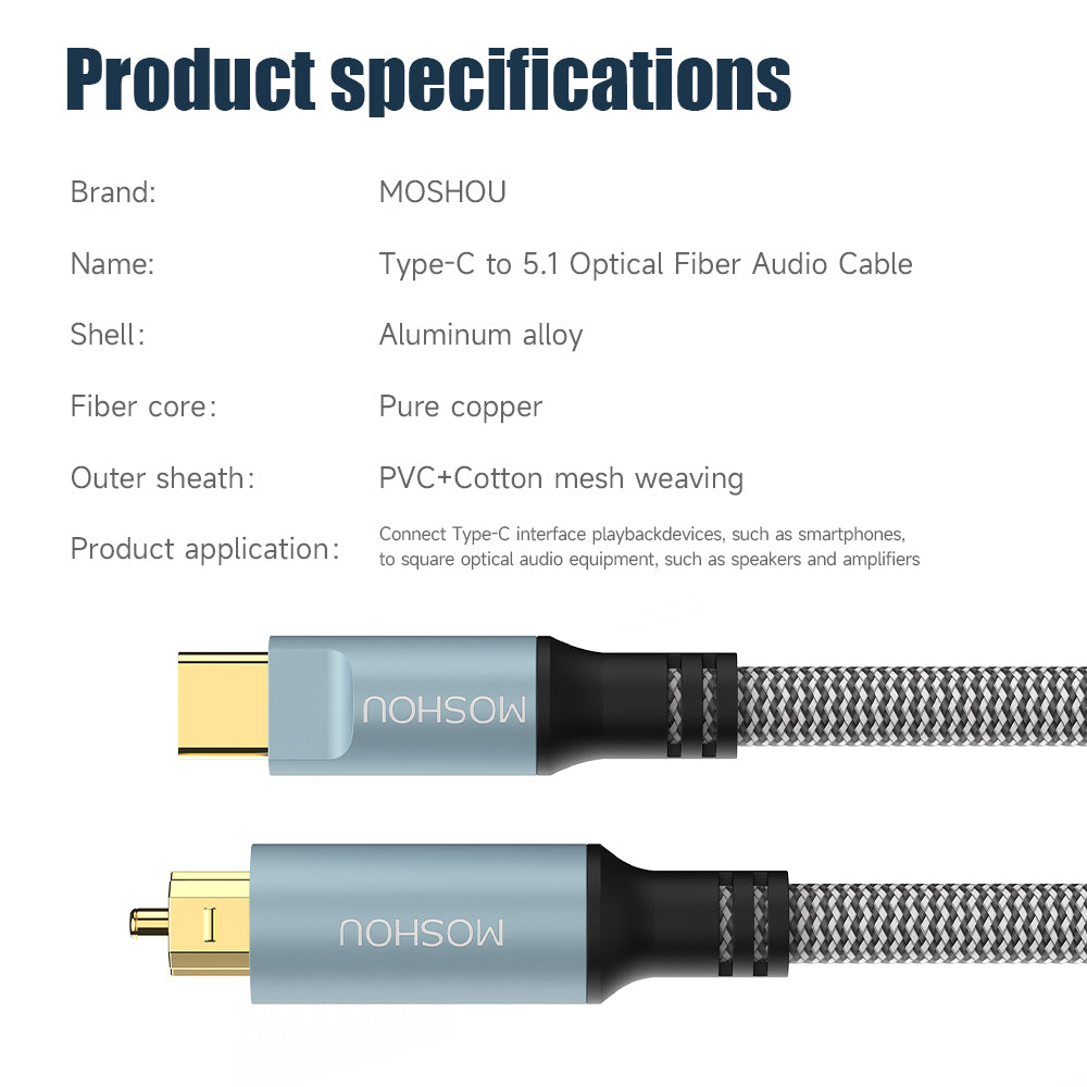 MOSHOU USB-C to 5.1 channel optical audio cable specifications