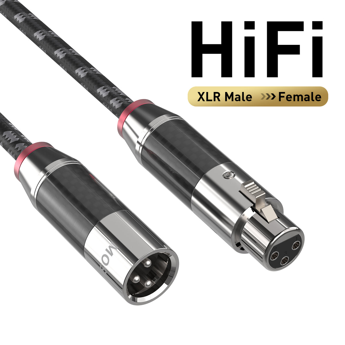 Carbon-fiber XLR cable male and female three-pin connector detail